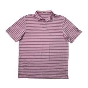 Straight Down Polo Shirt Mens Medium Pink Blue Stripe Performance ACC Golf Logo